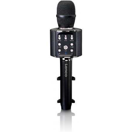 Lenco BMC-090 - Microphone karaoké - Bluetooth V4.2 - Avec support pour smartphone - 5 W RMS - Effets d'éclairage LED - Batterie intégrée de 1 200 mAh - Android et iOS - noir