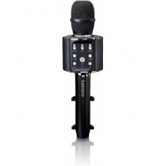 Lenco BMC-090 - Microphone karaoké - Bluetooth V4.2 - Avec support pour smartphone - 5 W RMS - Effets d'éclairage LED - Batterie intégrée de 1 200 mAh - Android et iOS - noir