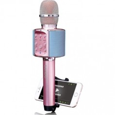 Lenco BMC-090 - Microphone karaoké - Bluetooth V4.2 - avec Support pour Smartphone - 5 Watt RMS - Effets Lumineux LED - Batterie intégrée avec 1200mAh - Android et iOS - Noir