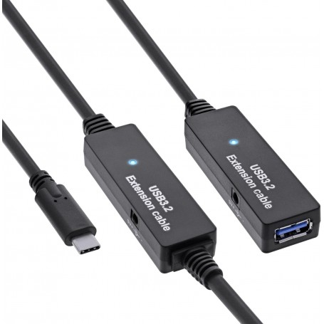 InLine USB 3.2 Gen.1 Câble d'extension actif USB 3.2 Gen.1 mâle USB-C vers femelle USB-A avec amplification du signal, longue distance, pour disques durs, imprimantes, webcams, claviers