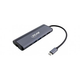 InLine Multihub USB-C 8 en 1, station d'accueil, HDMI 8K et DisplayPort, 1 x USB-C PD 3.0 100 W, 2 x données USB-A, Ethernet, microSD et SD, MST, pour ordinateur portable, PC, MacBook et plus encore,