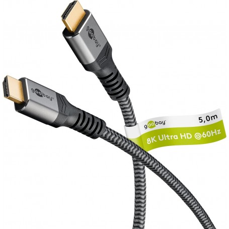  51818 Câble HDMI haute vitesse avec Ethernet, 4K, Ultra HD, Full HD, 3D, HDMI mâle vers HDMI mâle, rétrocompatible, connecteurs plaqués or, 1 m