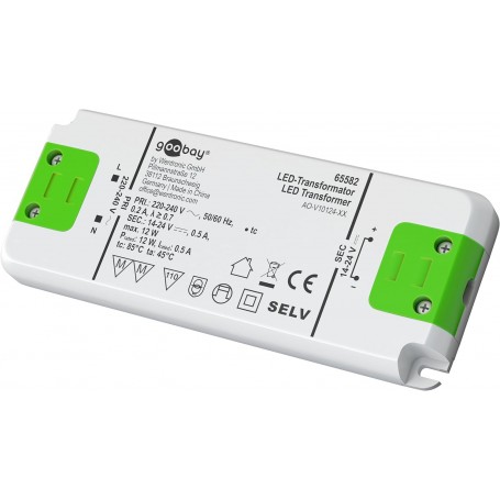  65582 Transformateur LED 500 mA/12 W/LED Transformateur pour courant constant/Pilote LED Source de courant constant/Transformateur d'éclairage intérieur/bloc d'alimentation