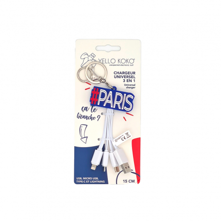 Cbl Andy USBA -USBC/Micro/Light 15cm FR Paris Wh