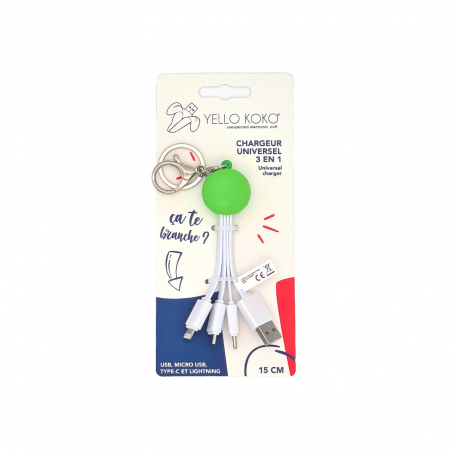 Cbl Andy USBA - USBC/Micro/Light 15cm Macaron Vert