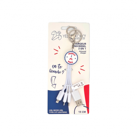 Cbl Andy USBA - USBC/Micro/Light 15cm Paris Blanc