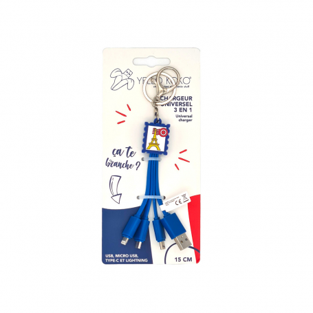 Cbl Andy USBA - USBC/Micro/Light 15cm Timbre Bleu