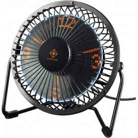 Deltaco Tischventilator m. LED-Uhr schwarz