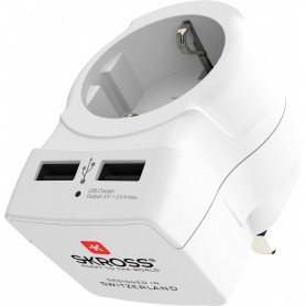 SKROSS | 1.500280 | EUR vers UK + 2USB | Adaptateur de Voyage Europe vers UK, Chargeur USB 2 Ports 2,4 A - Tension et Puissance 100V-1500W/250V-3750W - Protection Anti Choc Electrique