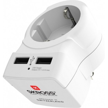 SKROSS - 1.500281 | Europe to USA USB | Adaptateur de Voyage Europe vers USA, 2 USB 5V/2.4A - Tension et Puissance 100V - 1500 W/250 V - 3750 W - Protection Anti-Choc électrique