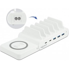 DeLOCK 6 in 1 USB Chargeur Station avec Wireless Charger 2 x USB-C PD + 3 x USB A avec