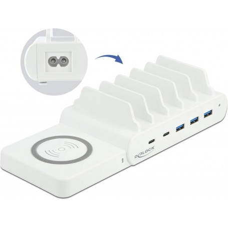 DeLOCK 6 in 1 USB Chargeur Station avec Wireless Charger 2 x USB-C PD + 3 x USB A avec