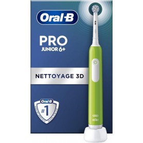 Oral-B Pro Junior Brosse à Dents Électrique Enfant, Vert, 1 Brossette Brossage Doux, Minuteur et Vibrations, Batterie Rechargeable, 6 Ans et Plus