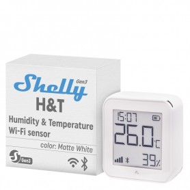 Shelly H&T Gen3 - Blanc | Capteur de température et d’humidité ambiante | Thermomètre & Hygromètre | Wi-Fi & Bluetooth | Sans fil | Mémoire flash 8 Mo | Double alimentation – USB Type-C et piles 4x AA
