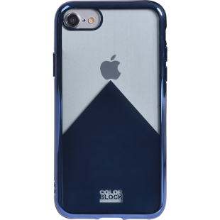 Coque souple transparente et métal bleu Colorblock pour iPhone 6/6S/7/8