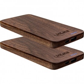 2pcs InLine® USB PowerBank 5.000mAh woodplate with LED Display real walnut wood