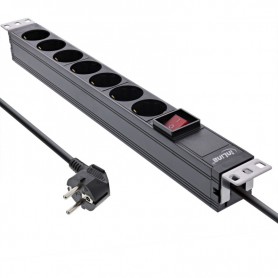 InLine® 19\" socket strip, 7-way earthing contact, with switch, 2m, black