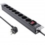 InLine® 19\" socket strip, 8-way earthing contact, with switch, 2m, black