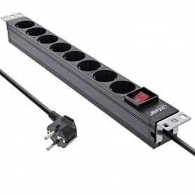 InLine® 19\" socket strip, 8-way earthing contact, with switch, 2m, black