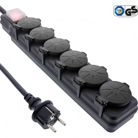 InLine® Outdoor Power Strip, 6 Port Type F German, IP44, with power-switch, 3m