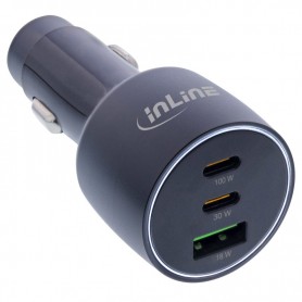 InLine® USB car power adapter Power Delivery, 2x USB-C + QC USB-A, black