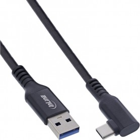 InLine® USB 3.2 Gen.1 cable, USB-C plug angled - USB-A plug for VR, black, 5m