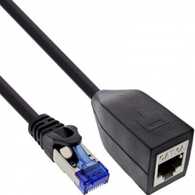 InLine® RJ45 interface protection Cat.6A S/FTP, RJ45 M/F, black, 0.2m