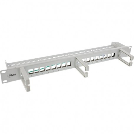 InLine® 16-way patch panel, Keystone empty panel with 3 brackets, 19\", 1U grey