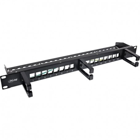 InLine® 16-way patch panel, Keystone empty panel with 3 brackets, 19\", 1U black