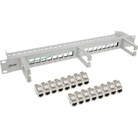 InLine® Patch panel Cat.6A 16-way, with 3 brackets, 16 keystones, 19\", 1U, grey