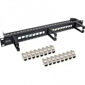 InLine® Patch panel Cat.6A 16-way, with 3 brackets, 16 keystones, 19\", 1U, nero