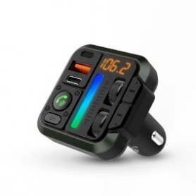 Transmetteur FM audio pour voiture | Fixe | Appels mains libres | 1 \" | Écran ambre | Bluetooth® | PD 18 W / PD 24 W | Charge rapide | Amplification des basses | Google Assistant / Siri | Noir