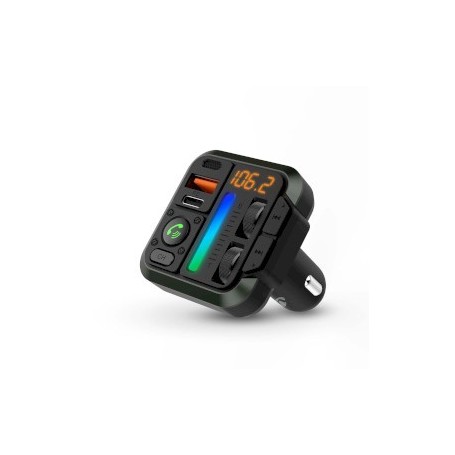 Transmetteur FM audio pour voiture | Fixe | Appels mains libres | 1 \" | Écran ambre | Bluetooth® | PD 18 W / PD 24 W | Charge rapide | Amplification des basses | Google Assistant / Siri | Noir