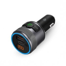 Transmetteur FM audio pour voiture | Fixe | Appels mains libres | 1 \" | Écran ambre | Bluetooth® | PD 18 W / PD 24 W | Charge rapide | Amplification des basses | Google Assistant / Siri | Noir