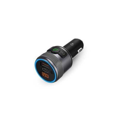 Transmetteur FM audio pour voiture | Fixe | Appels mains libres | 1 \" | Écran ambre | Bluetooth® | PD 18 W / PD 24 W | Charge rapide | Amplification des basses | Google Assistant / Siri | Noir