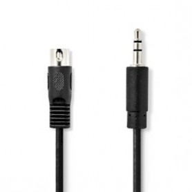 Câble audio DIN | DIN 5-Pin Mâle | 3.5 mm Mâle | Plaqué nickel | 1.00 m | Rond | PVC | Noir | Label