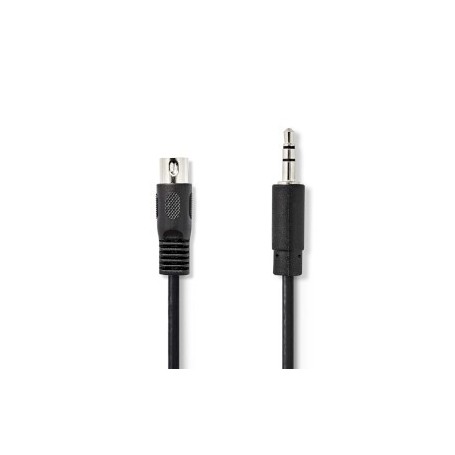Câble audio DIN | DIN 5-Pin Mâle | 3.5 mm Mâle | Plaqué nickel | 2.00 m | Rond | PVC | Noir | Label