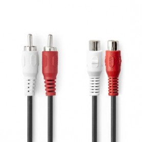 Câble audio stéréo | 2x RCA Male | 2x RCA Femelle | Plaqué nickel | 10.0 m | Rond | Noir | Label