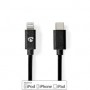 Lightning Câble | USB 2.0 | Apple Lightning à 8 broches | USB-C™ Mâle | 480 Mbps | Plaqué nickel | 1.00 m | Rond | PVC | Noir | Label