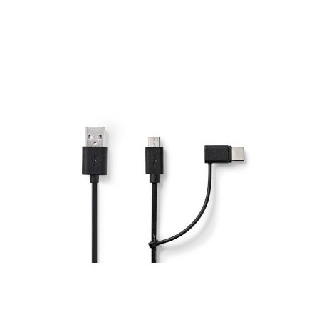 Câble 2 en 1 | USB 2.0 | USB-A Mâle | USB Micro-B mâle / USB-C™ Mâle | 480 Mbps | 1.00 m | Plaqué nickel | Rond | PVC | Noir | Label