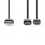 Câble 2 en 1 | USB 2.0 | USB-A Mâle | USB Micro-B mâle / USB-C™ Mâle | 480 Mbps | 1.00 m | Plaqué nickel | Rond | PVC | Noir | Label