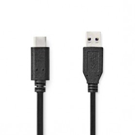 Câble USB | USB 3.2 Gen 2 | USB-A Mâle | USB-C™ Mâle | 60 W | 10 Gbps | Plaqué nickel | 1.00 m | Rond | PVC | Noir | Label