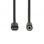 Adaptateur USB-C™ | USB 2.0 | USB-C™ Mâle | 3.5 mm Femelle | 1.00 m | Rond | Plaqué nickel | PVC | Noir | Label