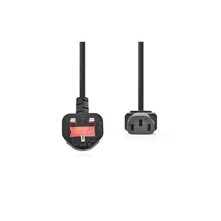 Câble d\'alimentation | UK Mâle | IEC-320-C13 | Coudé | Droit | Plaqué nickel | 3.00 m | Rond | PVC | Noir | Label