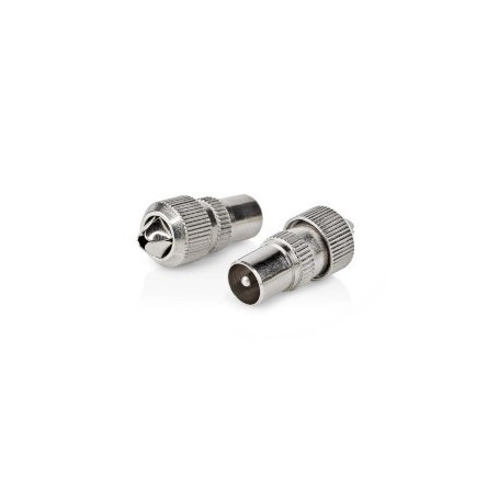 Conencteur IEC ( Coax) | Droit | Mâle | Plaqué nickel | 75 Ohm | Vis | Diamètre d\'entrée de câble: 7.0 mm | Métal | Argent | 2 pièces | Boîte