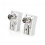 Conencteur IEC ( Coax) | Coudé | Femelle | Plaqué nickel | 75 Ohm | Vis | Diamètre d\'entrée de câble: 7.0 mm | Métal / PVC | Blanc | 2 pièces | Boîte