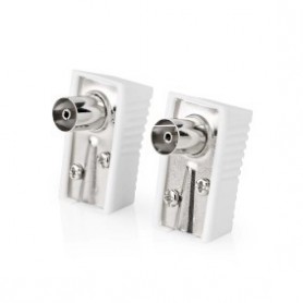 Conencteur IEC ( Coax) | Coudé | Femelle | Plaqué nickel | 75 Ohm | Vis | Diamètre d\'entrée de câble: 7.0 mm | Métal / PVC | Blanc | 2 pièces | Boîte