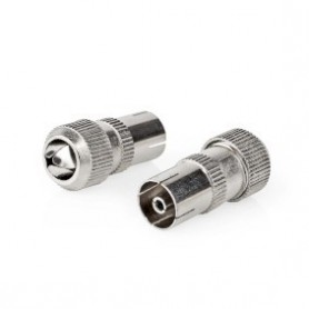 Conencteur IEC ( Coax) | Droit | Femelle | Plaqué nickel | 75 Ohm | Vis | Diamètre d\'entrée de câble: 7.0 mm | Métal | Argent | 2 pièces | Boîte