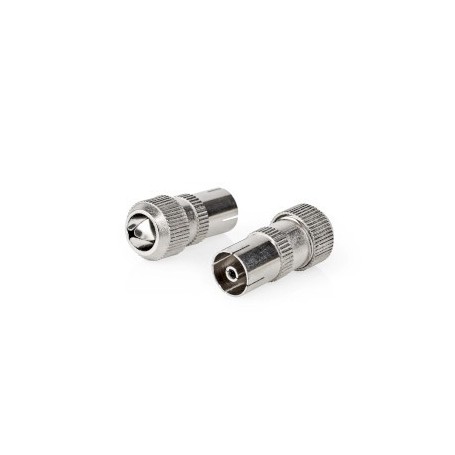 Conencteur IEC ( Coax) | Droit | Femelle | Plaqué nickel | 75 Ohm | Vis | Diamètre d\'entrée de câble: 7.0 mm | Métal | Argent | 2 pièces | Boîte
