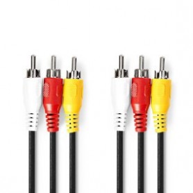 Câble vidéo composite | 3x RCA mâle | 3x RCA mâle | Plaqué nickel | 480p | 1.50 m | Rond | PVC | Noir | Label